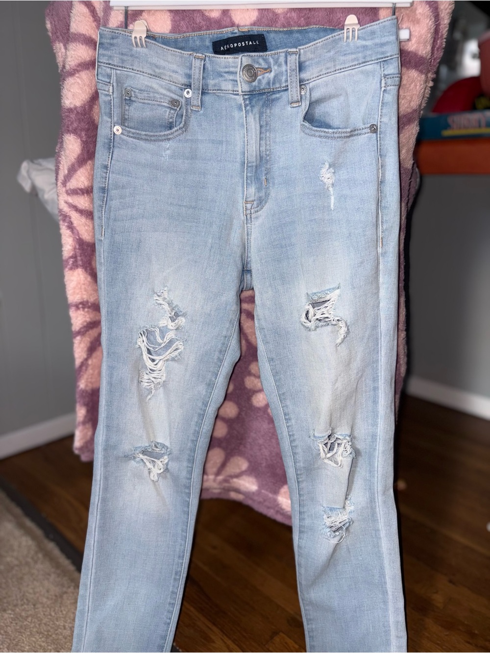 Aeropostale Light Blue Ripped Skinny Jeans for Women